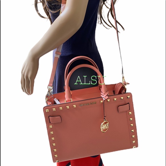 Michael Kors Rainer Medium Leather Satchel Peach - Picture 2 of 11